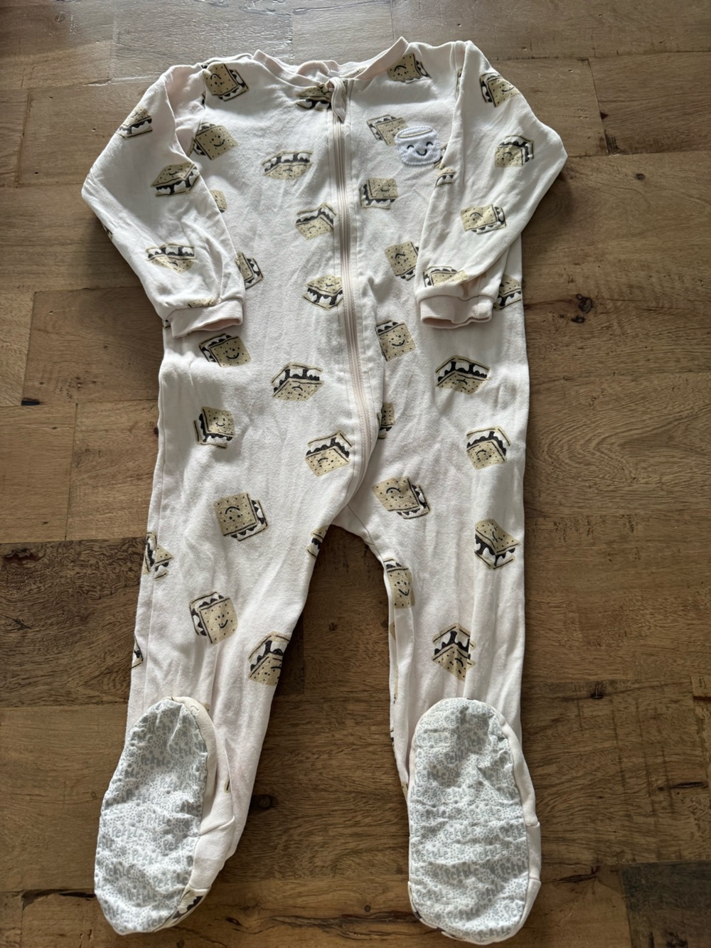 Pekkle  s'moresToast-Print Zipper Footed One-Piece sz 24 months novelty unisex